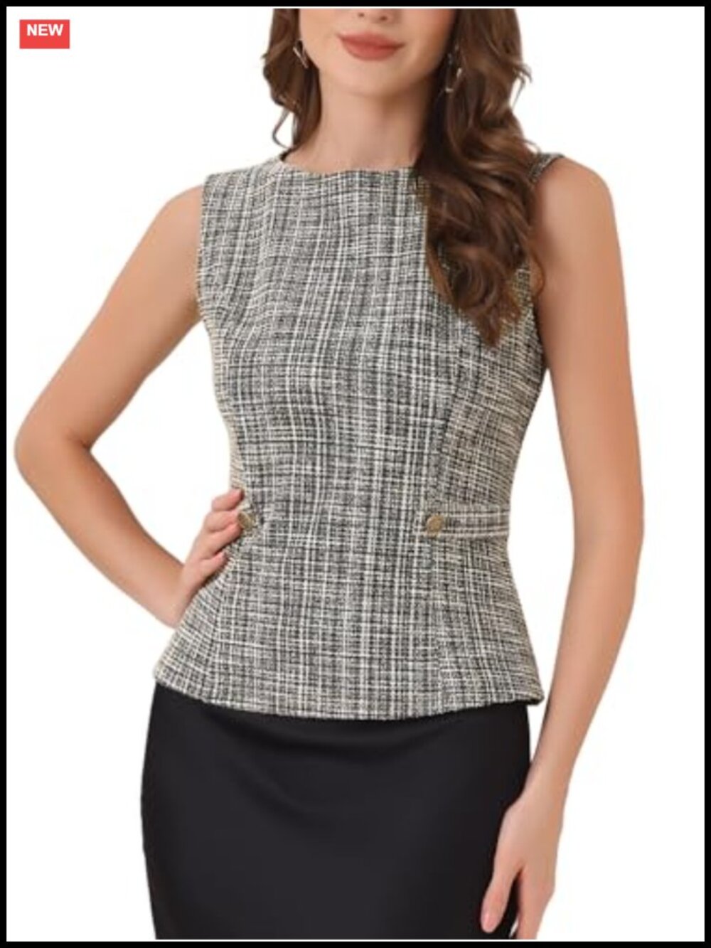 Tweed Vest Top Sleeveless Business Casual Waistcoat for Women